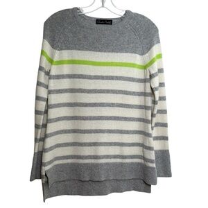 CLAUDIA NICHOLE Preppy Minimalist Striped Cashmere Cotton Crewneck Sweater XS